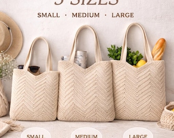Crochet Tote Bag Pattern— Handmade Cotton Chevron Tote, Market Bag, Boho Crochet Purse, Beach Bag, Gift for Her, Ready to Download PDF