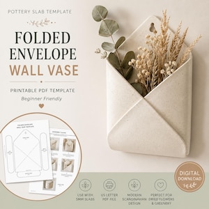 Scandinavian Folded Envelope Wall Vase Slab Template PDF | Printable Pottery Pattern | Ceramic Wall Pocket | Beginner Clay Project