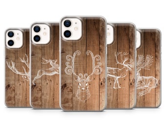 Stag Phone Case Wood Print AnimalvCover fit for iPhone 14 Pro, 13, 12, 11, XR, 8+, 7 & Samsung S21, A50, A51, A53, Huawei P20, P30 Lite