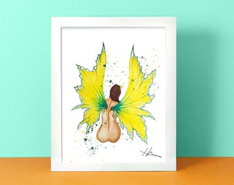 Buttercup winged Fairy, Fantasy Watercolour Print