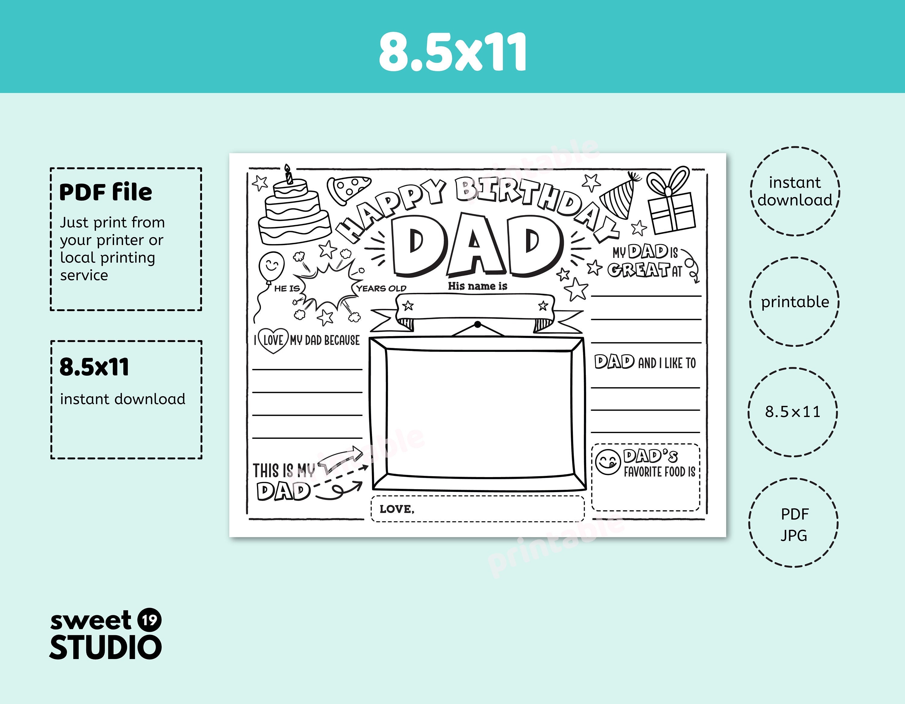 Happy Birthday Dad Coloring Page, Printable All About Dad, Father’s ...