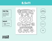 Gigi Mother's Day Printable Card, 5x7 Gigi Coloring Card, Gigi Coloring Page, 8.5x11, Gigi Printable Card