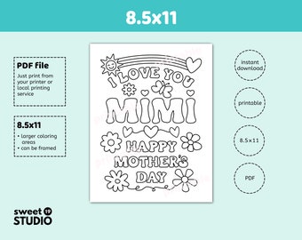 MiMiページ Mimi Birthday Printable Card, 5x7 Mimi Coloring Card, Mimi
