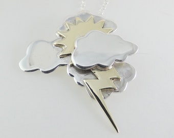 Irish Weather Pendant, Sterling Silver Storm Earrings, Sun Necklace, Cloud Pendant, Lightening Necklace, Thunder Jewellery, Irish Culture