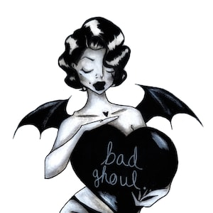 5x7 Vintage Pin Up Art Print - Playboy Fan Art, Pin Up Art, Punk Art, Gothic Decor, Spooky Artwork, Vintage Halloween Art, Vintage Decor