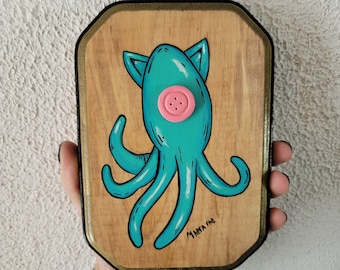 Coraline Squid Plaque - Vintage Halloween, Witchy Decor, Coraline Art, Tim Burton Art, Creepy Cute Art, Spooky Cute Art, Gothic Decor, Art