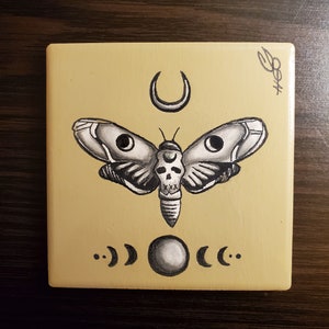 Ceramic Coaster - 4x4 Hand Painted Coaster, Waterproof, Halloween, Art Deco, Halloween Art, Acrylic, Ceramic, Witch, Witchcraft, Spooky, Art