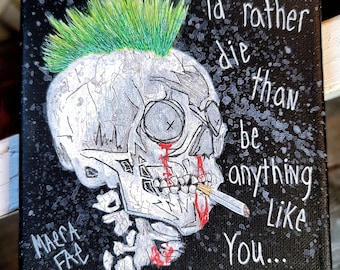 Peinture originale 6 x 6 - Wicca, art sombre, art du film d'horreur, art gothique, art du squelette, art tête de mort, punk rock, décoration macabre, gothique, Creepypasta