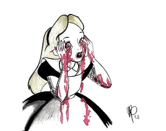 Alice in Wonderland - 8x10 Art Print, Wall Art, Disney, Halloween, Horror Movies, Scary Movies, Fan Art, Art Deco, Occult, Tim Burton, Witch