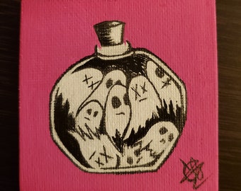 2.6x2.6 Mini Painting, Ghost, Creepy Art, Acrylic Painting, Wall Art, Art Deco, Small Art, Art, Punk Rock, Room Decoration, Spooky Art, Kids