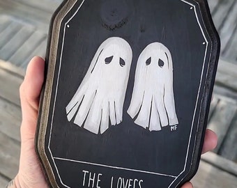 Haunted Ghost Plaque - The Lovers, Tarot Card Art, Dark Art, Halloween, Goth Decor, Witch, Ghost Decor, Spooky Decor, Halloween Art, Wooden