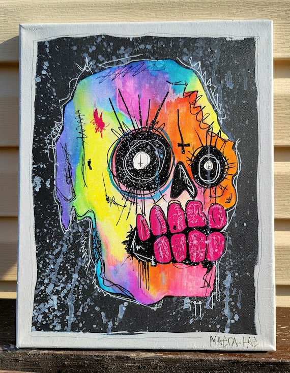11x14 Original Painting - Skull Art, Skeleton Art, Wicca Art, Dark Art, Contemporary, Goth Art, Punk Art, Gothic Painting, Pop Artwork