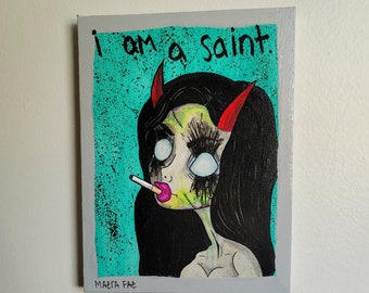 Peinture originale 6x7 - Wicca Art, Dark Art, Contemporain, Goth Art, Punk Art, Peinture gothique, Pop Artwork, Art, Spooky Girl Art, Grunge