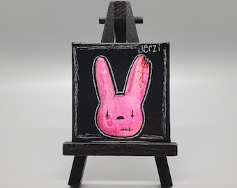 2,6x2,6 2,6x2,6 Mini Leinwand, Dark Art, Lowbrow, Zeitgenössisch, Punk Rock, Pop Surrealismus, Goth Art, Hexe, Okkulte, Spooky Art, Bunny, Voodoo