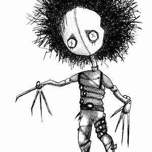 Edward Scissor Hands - 5x7 Art Print, Wall Art, Halloween, Tim Burton, Fan Art, Disney, Horror, Occult, Movies, Witch, Voodoo Doll, Art Deco
