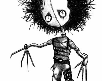 Edward Scissor Hands - 5x7 Art Print, Wall Art, Halloween, Tim Burton, Fan Art, Disney, Horror, Occult, Movies, Witch, Voodoo Doll, Art Deco