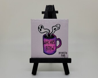 2.6x2.6 Mini Leinwand, Dunkle Kunst, Lowbrow, Zeitgenössisch, Punk Rock, Pop Surrealismus, Goth Art, Hexerei Kunst, Okkult, Spooky, Geist, Kunst