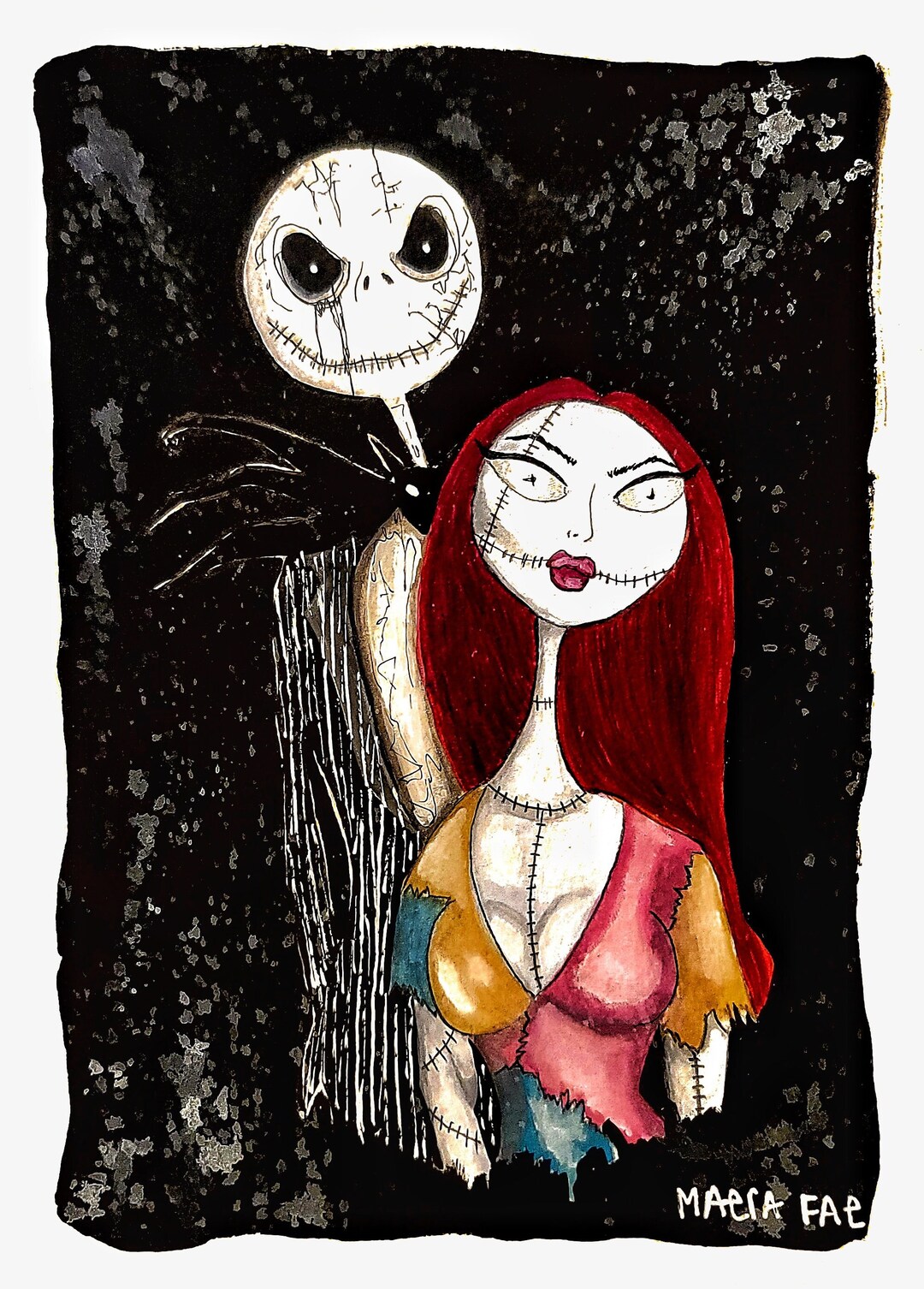 5x7 Jack and Sally Art Print - Tim Burton Art, Creepy Cute Art, Gothic ...