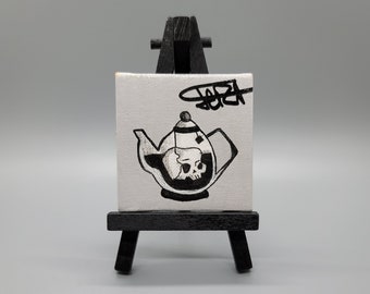 2.6x2.6 Mini Painting, Contemporary Art, Pop Art, Creepypasta, Punk Art , Wall Art, Room Decorations, Goth Art, Gifts, Tim Burton, Scary Art