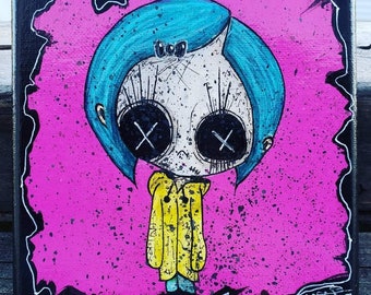 Peinture originale 6x6 - Coraline, Tim Burton Art, Wicca Art, Dark Art, Décor gothique, Art contemporain, Disney Art, Mini Painting, Cartoon