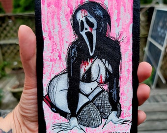 Peinture originale 4 x 6 - Ghostface, art de film d'horreur, art de films d'horreur, art d'halloween, déco gothique, art occulte, creepypasta, surréalisme, art