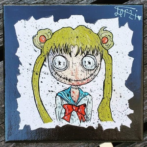 6x6 Original Painting - Sailor Moon, Manga Art, Anime Artwork, Fan Art, Mini Painting, Horror Art, Gothic Decor, Cartoon Network, Movie Art