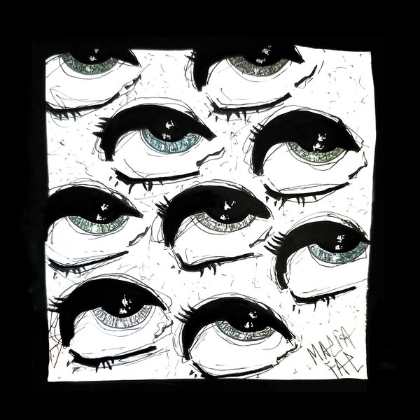 5x5 Original Painting - Grunge Art, Dark Art, Gothic Decor, Goth Art, Punt Art, Occult Art, Tim Burton Art, Eyeball Art, Pop Artwork, Spooky