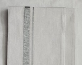 Men's Silk Cotton Dhothi or Vesti (with Fastner) - Adult and Teenager Dhothi  silver  Jari - size adjustable - 24/26, 28/30, 32/34, 36/38
