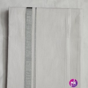 Dhoti ou vesti en soie et coton pour hommes (avec attache) - Dhoti Jari argenté pour adulte et adolescent - taille réglable - 24/26, 28/30, 32/34, 36/38