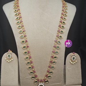 Matte finish Traditional Kerala style Mango Haram with and matching Beautiful Earrings - MK Fashionkart - Fashion Jewelry