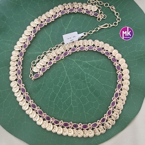 Premium quality Lakshmi Kasu Gold finish Ruby AD Stone Haram - Gold Haram Replica - Indian Fashion Jewelry - MK Fashionkart