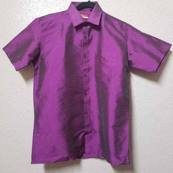 Men's Silk Shirt - Half Hand - Violet Color - Size 38 - M Size - Partywear Shirt - MK Fashionkart - Indian Dresses