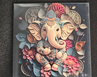 Modern Art lord Ganesa/Tanjavur picture of Goddess Gaja Lakshmi Acrylic Fridge magnet House warming Gift, Pooja return gift - MK Fashionkart