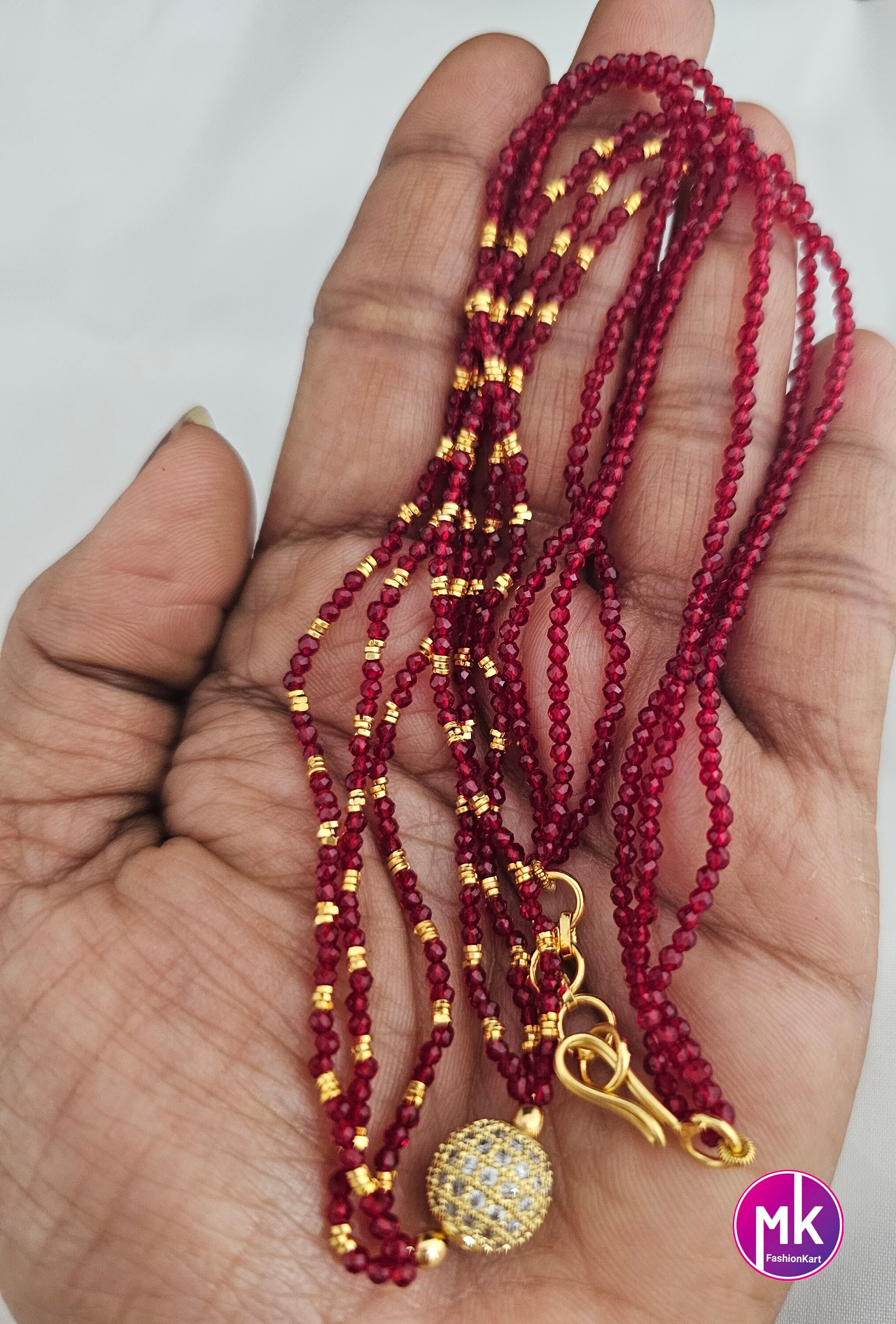 Small Crystal Bead Three Layer Chain With Stone Ball Pendent MK