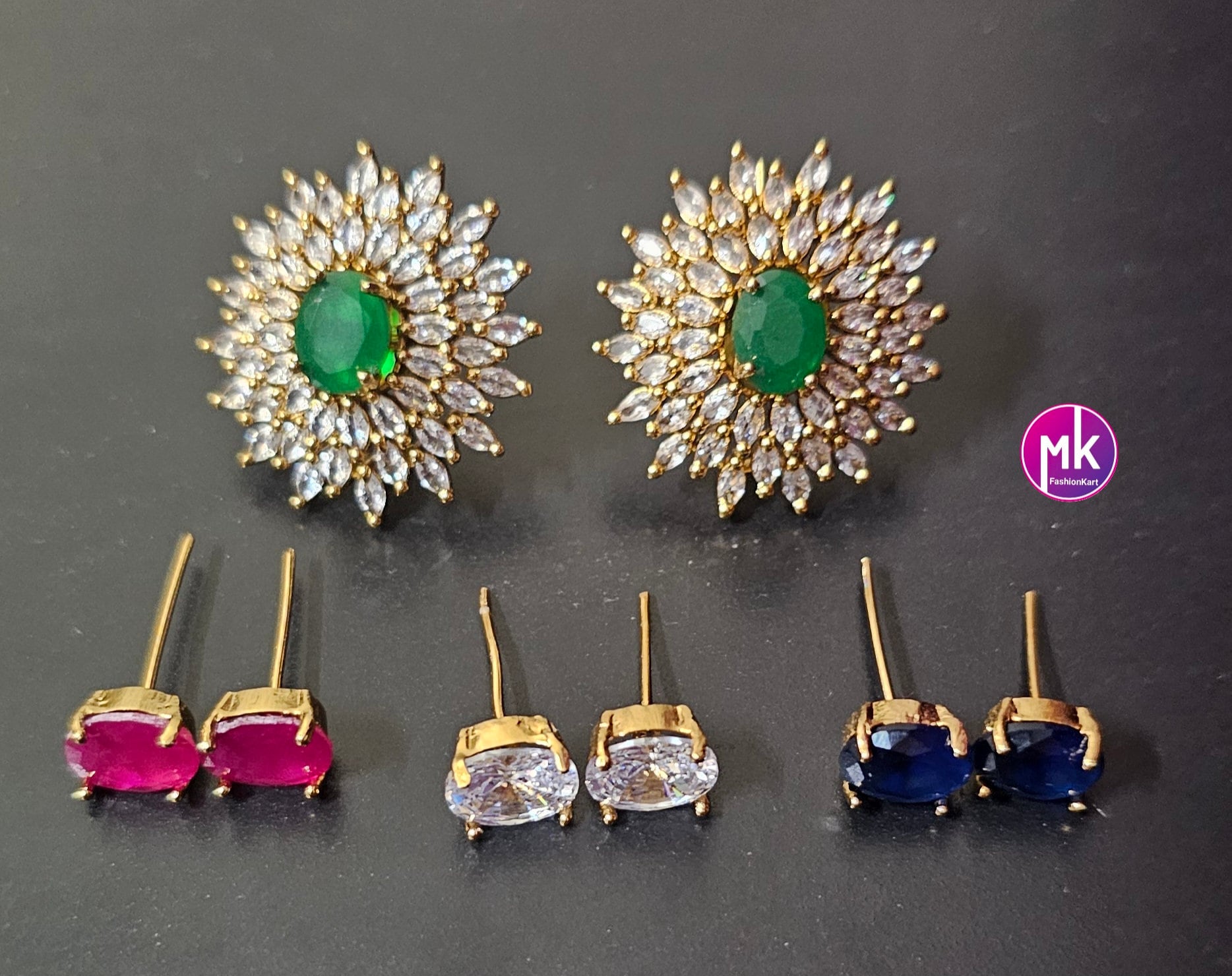 Gold finish AD stone Multi color Stone changeable Earrings Partywear changeable Earrings MK Fashionkart Fashion Jewelry