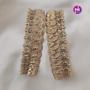 Premium Lakshmi AD Stone Matte gold finish bangles - Set of 2 bangles - Size 2.4, 2.6 and 2.10 - Fashion Jewelry - MK Fashionkart