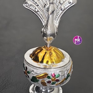 Peacock design German Silver Meenakari work Kumkum holder for House Warming Gift, Pooja return gift, Kumkum Barani - MK Fashionkart