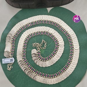 Premium quality Lakshmi Kasu Gold finish Multi-color AD Stone Haram - Gold Haram Replica - Indian Fashion Jewelry - MK Fashionkart