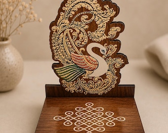 Handmade peacock Kolam Diya stand/Pooja Decoration Item - House warming Gift, Pooja Decor, Pooja return gift - MK Fashionkart