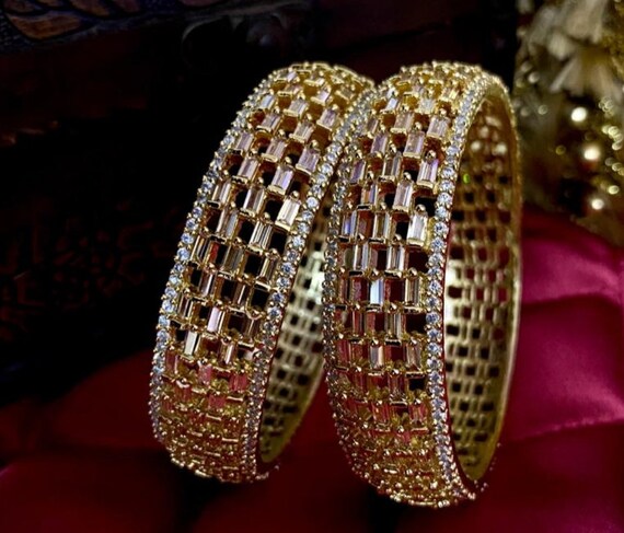 white stone bangles set