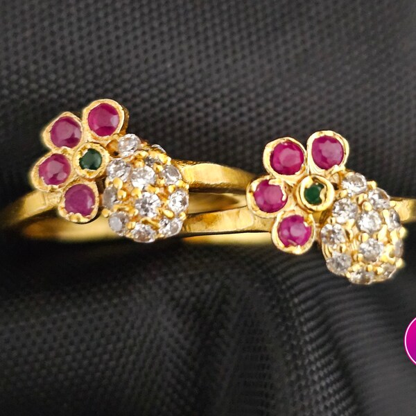 Gold finish Toe Ring with AD stones/Leg Finger Ring/Adjustable Toe Ring/Metti/-  MK Fashionkart - Indian Fashion Jewelry