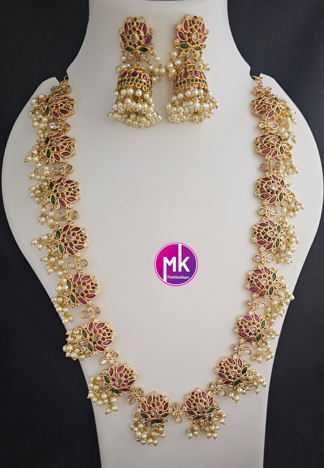 Jetmohan Design Gold Premium Quality Matte Gold Finish Beautiful Lotus Design Kemp Stone ...