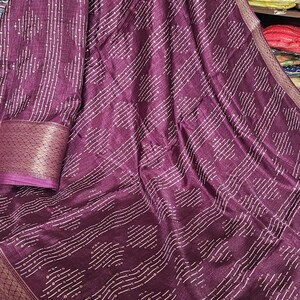 Multicolour Stripe Muslin Saree with Gold Border