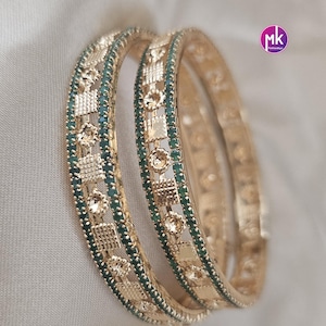 Premium Quality AD Green stone Gold finish Stone Bangles - Set of 2 bangles - Size 2.4 and 2.8 - Fashion Jewelry - MK Fashionkart