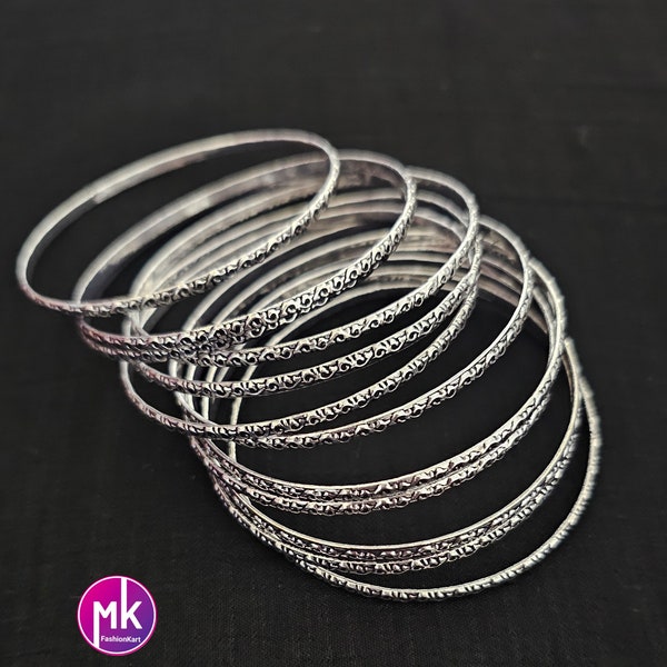 Premium oxidized Silver Bangles - Set of 12 bangles - Size 2.8 - Fashion Jewelry - MK Fashionkart