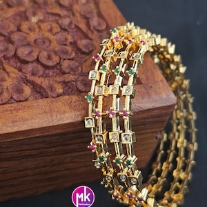 Premium Quality Gold finish AD White stone Bangles - Set of 4 bangles - Size 2.4, 2.6 - Fashion Jewelry - MK Fashionkart