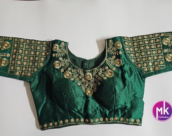 Readymade Saree Blouse - Phontam silk with Vibrant colors with golden  flower design Blouse - Princess cut - Size 38" (self alter Upto 40")