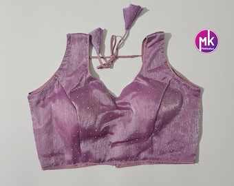 Readymade Sleeveless (Sleeve cloth inside) Saree Blouse/Lehenga Blouse - Burbery Syroski fabric Blouses - Size 38" - MK Fashionkart