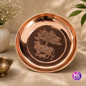Kamadhenu Design Turkish Copper Coated Plate – Perfect for Housewarming, Pooja, Return Gifts, Navaratri, Diwali Celebrations -MK Fashionkart