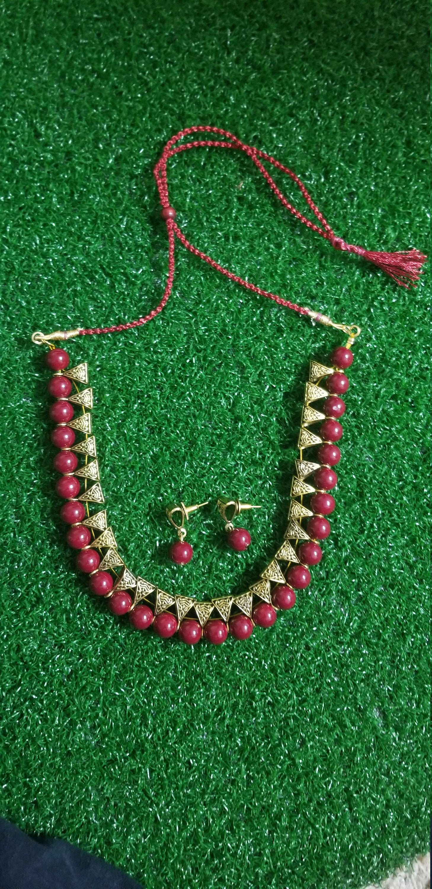 Download Maroon Color bead Antique Bail Necklace - MK Fashionkart - Indian Fashion Jewelry - Indian Jewelry